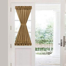 Cortina de porta com aparência de juta, bolso para varão, bege natural, macia e rústica, para porta francesa ou janela, com prendedor. 63,5 cm de