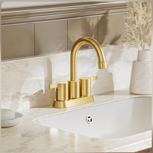 Brushed Gold Bathroom Faucet 4 Inch Centerset 2-Handle 1