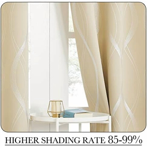 Microfiber Blackout Curtains 52"W x 84"L, Silver Wave Foil 2