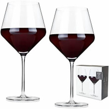 Taças de vinho Raye Angled Burgundy, 621 ml, conjunto de 2 taças de cristal transparente para vinho tinto – Presente elegante para casamento,
