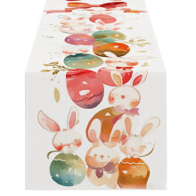 Enfeites de Páscoa, Caminho de Mesa de Linho com Estampa de Coelho, Toalha de Mesa para Casa, Decoração de Mesa para Festa de Páscoa, Tapete de
