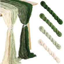 4-delige tafelloper van kaasdoek met een groen kleurverloop, 1,8 meter lange boho tafelloper van kaasdoek voor bruiloften, feesten en babyborrels.