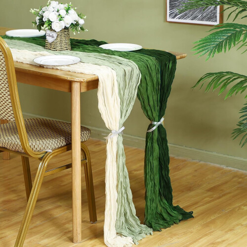 Chemin de table en mousseline verte dégradée, ensemble de 4 pièces 1