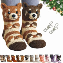 Calcetines de animales de punto 3D – Cálidos, gruesos, calcetines de algodón de doble capa que abrazan, unisex, regalos navideños divertidos