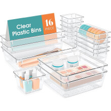 Schubladen-Organizer-Set, 16-teilig, 5 Größen – Transparente Aufbewahrungsboxen aus Kunststoff für Küche, Bad, Büro, Kommode; Kompatibel mit