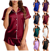 Ichuanyi Dame Silke Satin Pyjamas Sæt Todelt Nattøj Loungewear Button-Down Sæt
