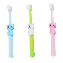 Soft Bristle Kids Cartoon Cat Toothbrush with Cover and Tongue Cleaner, 3pcs Green Pink Blue