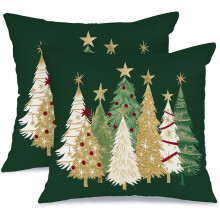 Funda de almohada navideña roja con estrellas de acuarela en el árbol, 12x20 pulgadas.