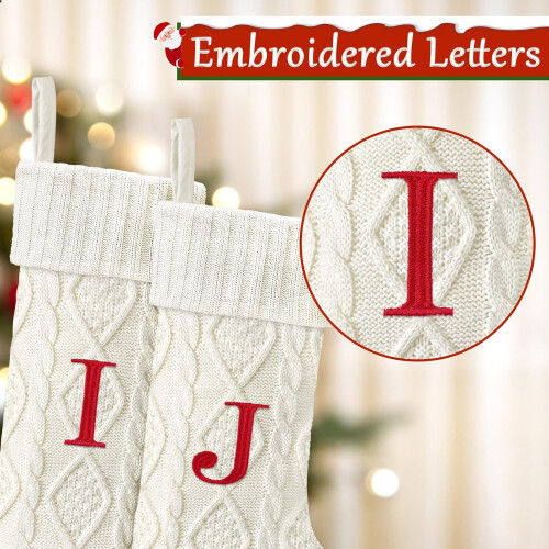 Knitted Christmas Stocking with Initial, Red, 21 inch 2