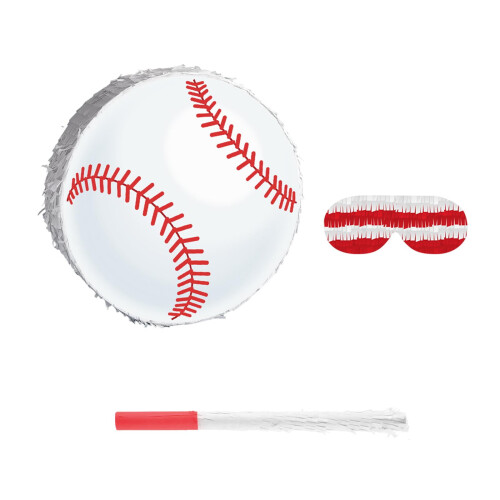 Baseball Piñata Set with Blindfold and Bat