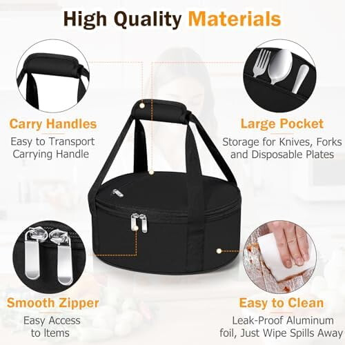 Bolsa térmica redonda para caçarola, preta, 31,75 cm (12,5 polegadas) 2