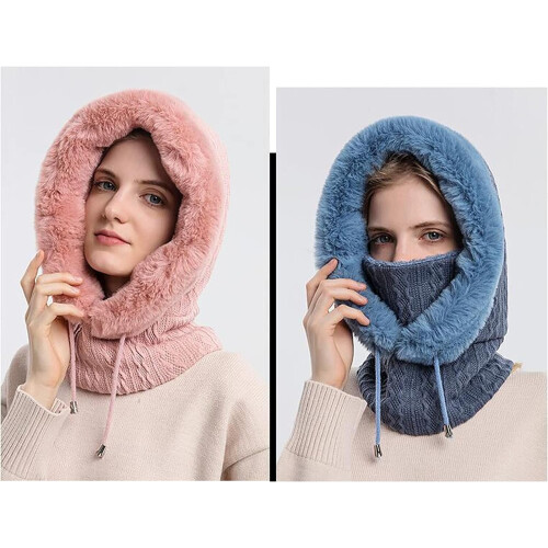 Γυναικεία 3σε1 Slouchy Fleece Beanie Καπέλα Κασκόλ Μάσκα με Κουκούλα Μπαλακλάβα Χειμερινό 2
