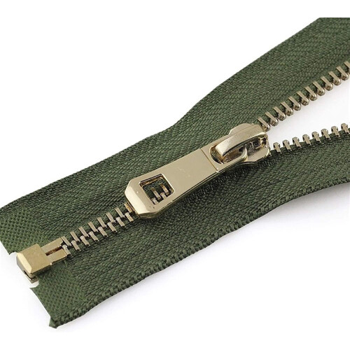Fermeture éclair métallique ouverte vert armée n 5, 35 cm