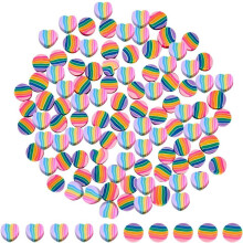 200 Stück 10 mm Regenbogenherz-Polymer-Tonperlen, Kawaii-rosa/bunte flache runde Abstandshalter für Schmuckherstellung, DIY-Armbänder, LGBT &