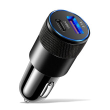 Caricabatterie da auto Yorkspred USB-C, ricarica rapida PD da 15 W, doppia porta, design compatto – Compatibile con iPhone, Samsung, Android