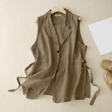 Chaleco de algodón y lino para mujer YOUSNH, estilo casual, holgado, sin mangas, chaqueta, color caqui_003XL