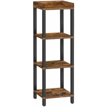 Industrial Bookcase Wooden 4-Tier Shelf Rustic Brown Black