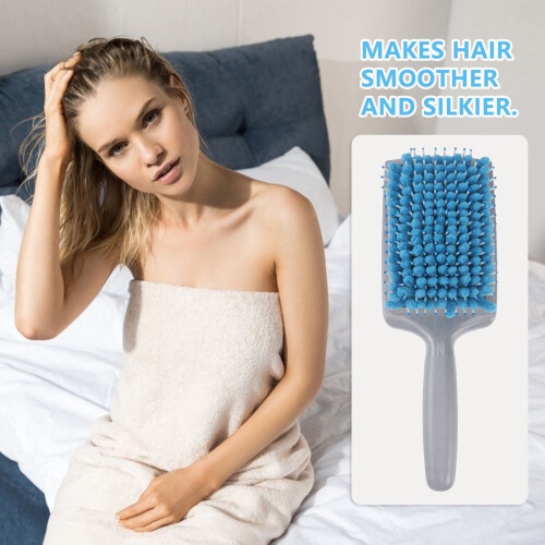 Escova secadora de cabelo com design de raquete e esponja para cabelos macios e sedosos, azul. 1