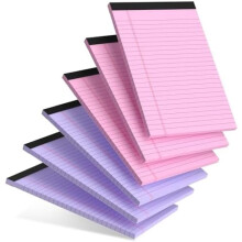 Blocos de anotações tamanho 12,7 x 20,3 cm (5" x 8") com pauta universitária, pacote com 6 unidades, perfurados, linhas estreitas e capa