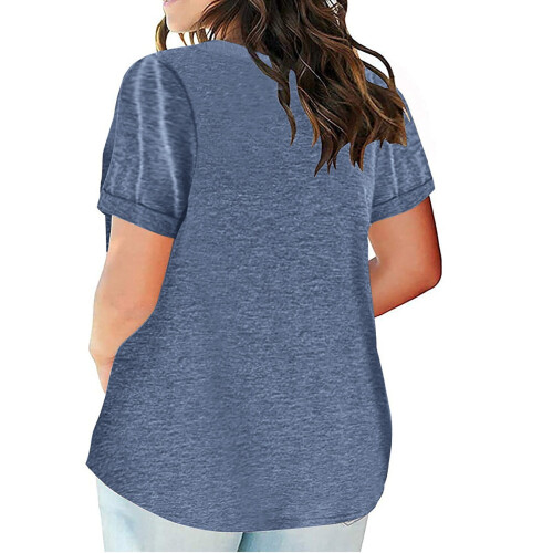 Γυναικεία Μπλούζα Plus Size με Κοντομάνικα και V Λαιμόκοψη, Μονόχρωμα T-shirts, Απλό 2
