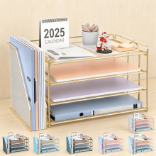 Organizador de Papel Fofo de 4 Níveis com Porta-Revistas - Acessórios de Mesa de Escritório para Mulheres, Organizador de Arquivos e Materiais de