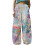 Γυναικείο παντελόνι Palazzo με ρετρό φλοράλ σχέδιο από λινό βαμβάκι, λάστιχο στη 1