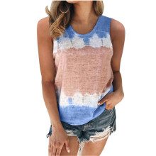Damskie bawełniane topy bez rękawów QLEICOM, luźna tunika z okrągłym dekoltem, rozcięciem z boku i kolorowym wzorem tie-dye, S–5XL —