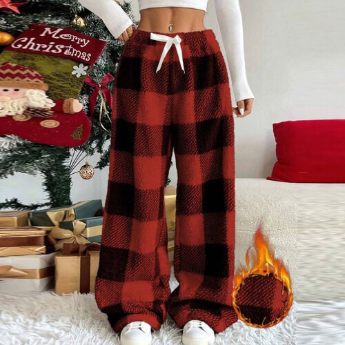 Damen-Freizeithose mit Karomuster, Flanellfutter und weichem Gummibund 1