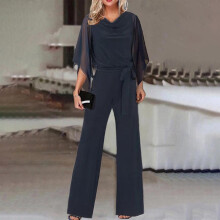 Zomerjumpsuits voor dames met wijde pijpen, elegante jumpsuit met 3/4 mouwen, hoge taille, geschikt voor feestjes en de feestdagen, met riem,