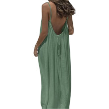 einfarbiges, rückenfreies Trägerkleid, ärmellos, Sommerkleid für Damen