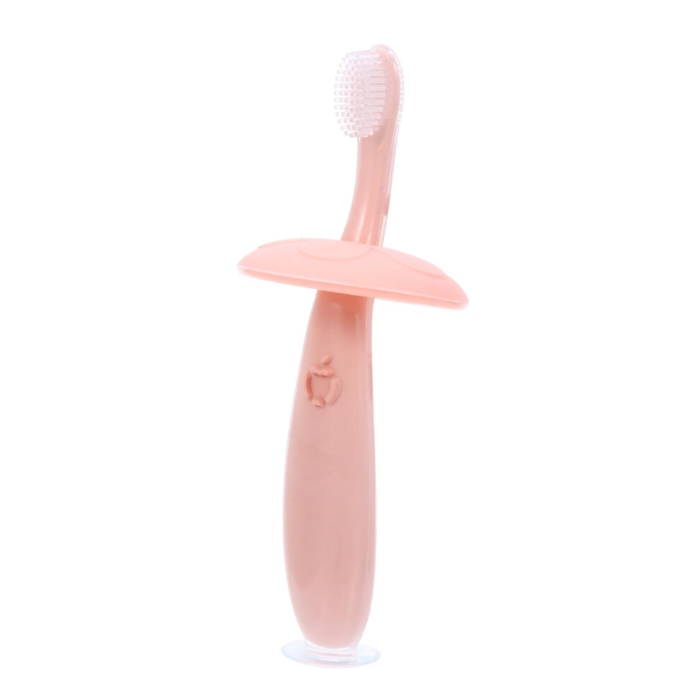 Baby Toothbrush With Extra Soft Gentle Bristles Silicone Infant Toothbrush Ergonomic Handle Pink