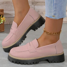 Mocassins décontractés pour femmes, roses rétro givrés, bout rond, talon et semelle épais, chaussures habillées à talon moyen – Parfaits