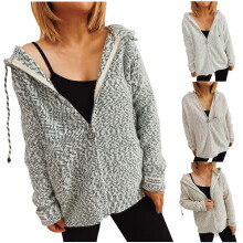 Sweat à capuche zippé en maille pour femme avec poches