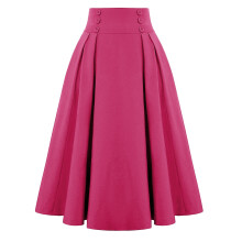 Modische lange Röcke für Damen, Herbst/Winter, einfarbig, plissiert, lockerer Saum, halblang, Faltenrock, Rosa
