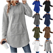 Sweat à capuche oversize pour femme, pull décontracté à capuche unie avec cordon de serrage et poches, manches longues