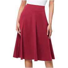 Promoção Imperdível de Verão! Saia Feminina Elástica de Cintura Alta, Plissada, Comprimento Midi, Estilo Evasê, para Lazer, Cor Vinho, Tamanho G