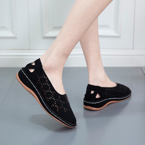 Γυναικεία Hollow Comfort Slip-on Δερμάτινα Μπαλαρίνες Flats Παπούτσια με Κούφιο Τακούνι 2