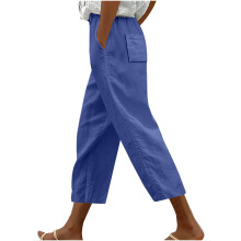 Damebukser Casual Løse Elastiske Bukser Med Snørelukning Lige Ben Ankelbukser Plus Size Cropped Bukser