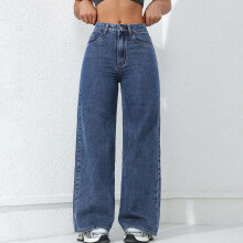 Weit geschnittene Damenjeans mit Knopfverschluss, 100 % Denim, Größen XS–XL, lässige, klassische Passform