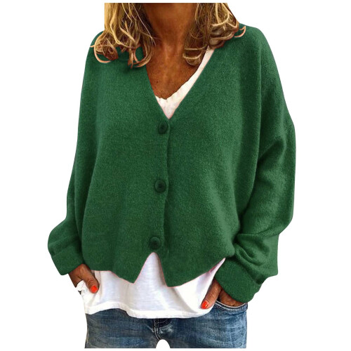 Lenago Herbstpullover für Damen, Modell 2075, Plus Size, Knopfleiste, einfarbiger Strickpullover, Strickjacke, Langarmjacke, Pullover 1