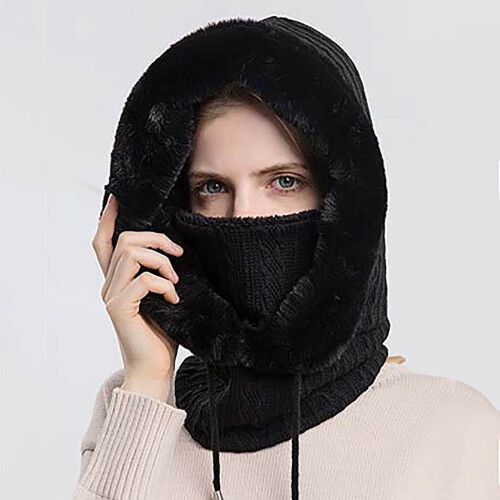 Ζεστό μάλλινο καπέλο Beanie για άνδρες και γυναίκες, ενσωματωμένη κουκούλα 2