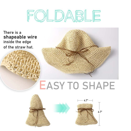 Γυναικείο καπέλο ηλίου Floppy Sun Summer Wide Brim Beach Cap Packable Cotton Straw Hat για ταξίδια 2