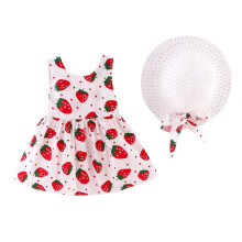 Baby Pige Tøj Pigekjoler Småbørn Børn Ærmeløs Jordbærprint Prinsesse Kjole Hatte Outfits