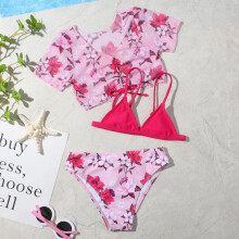 LOVEBAY Mädchen-Bademode Bikini Badeanzug Sport Badeanzug 3-teiliger Badeanzug mit Shorts Sommer Strandoutfit, Größe 7-8 Jahre