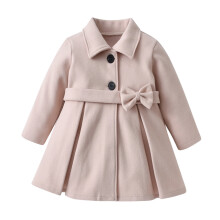 Barn Jente Vinterullkåpe Sløyfe Kjolekåpe Vinterjakker Knapper Peacoat Småbarn Liggebrakk Klær Yttertøy Beige 7-8 år