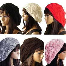 Klassisk dame vinterberet flettet baggy casual beanie hæklet hat ski varm strikket hue