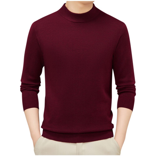 Herrenmode Stehkragenpullover Herbst Winter Freizeit Einfarbig Thermopullover Warm Strickpullover Top Herrenpullover (Weinrot, M)