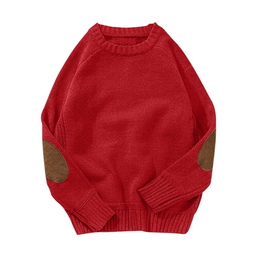 Herren Herbst Winter Pullover Lässige Mode Unifarbene Oberteile Langarm Rundhalspullover Baselayer Lässige Pullover Tops (Rot, XL)