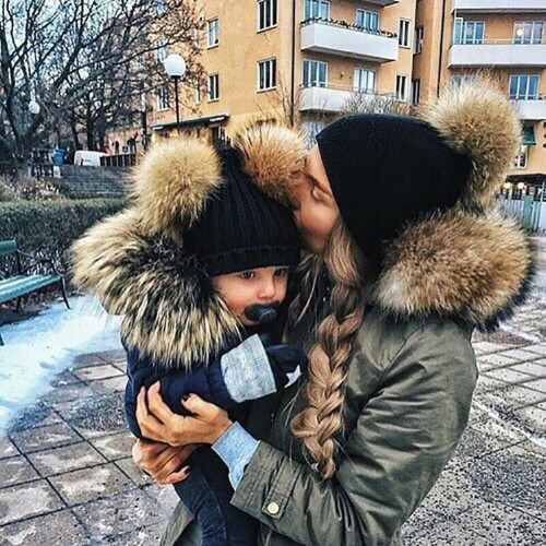 Καπέλο Beanie Γονέα-Παιδί, Πλεκτό Ζεστό Καπέλο Μητέρας-Μωρού Χειμώνας με Πον Πον, 1