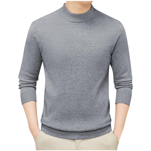 Herrmode Höghalsad tröja Höst Vinter Casual Enfärgad Termisk Varm Stickad Pullover Herrtröjor (Grå, M)